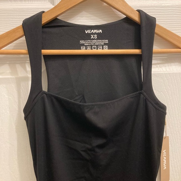 NWT XS Square neckline black jumpsuit w/ flare legs racer back - Picture 3 of 8